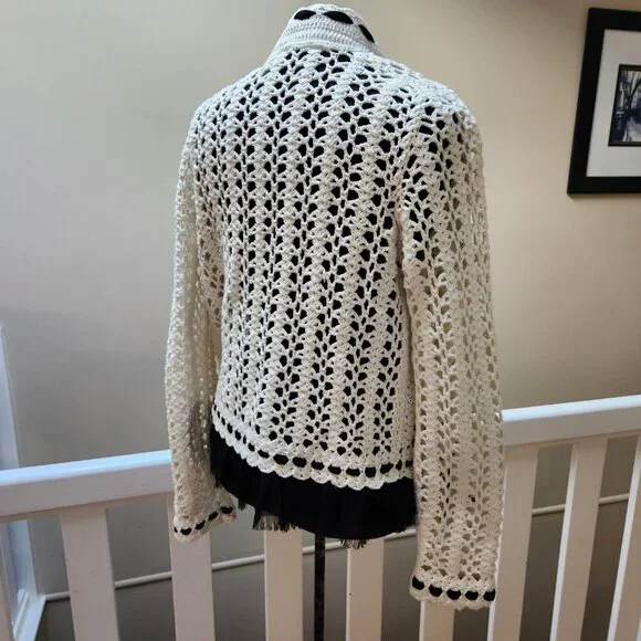 ONE GIRL WHO / Anthropologie Crochet white and black cardigan sweater - Picture 9 of 9